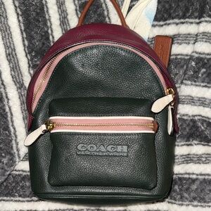 Coach Women's Campus Mini Maroon,Green & Brown Pebbled Leather Backpack